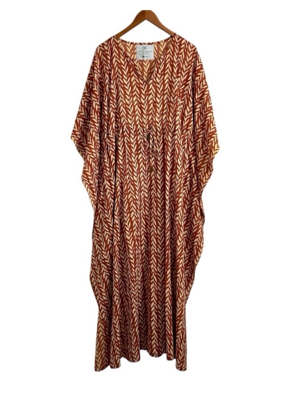 House of Harlow 1960 Brown Tan Leaf Pattern Long Caftan/Kaftan, One Size